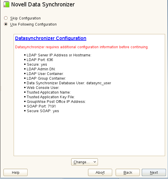 Novell Data Synchronizer page