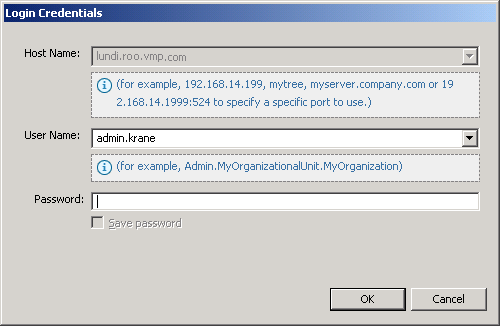 Fields that require credentials