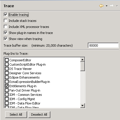 Options to enable tracing and select plug-ins