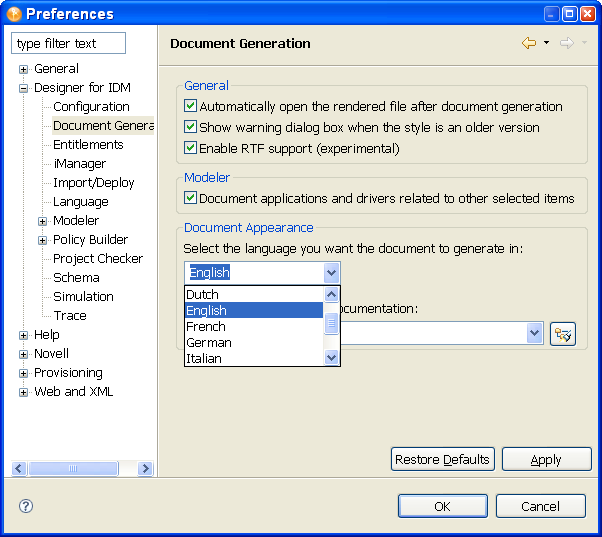 Choosing the language to print documents