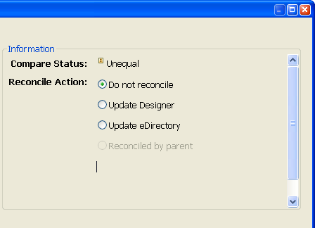 The Compare Status and Reconcile Action portion of the window