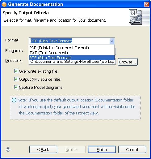 Selecting the RTF Format