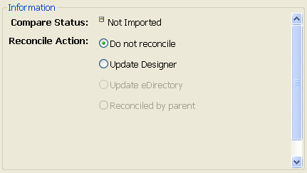 The Compare Status and Reconcile Action portion of the window