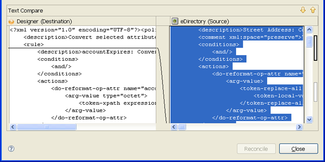 Code differences highlighted