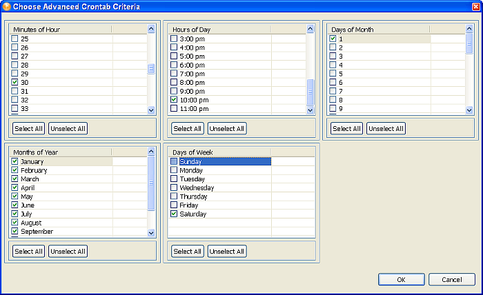 The Advanced Crontab Criteria page