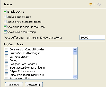 Options to enable tracing and select plug-ins