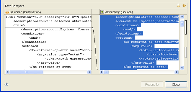 Code differences highlighted