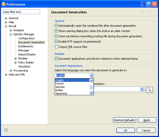 Choosing the language to print documents