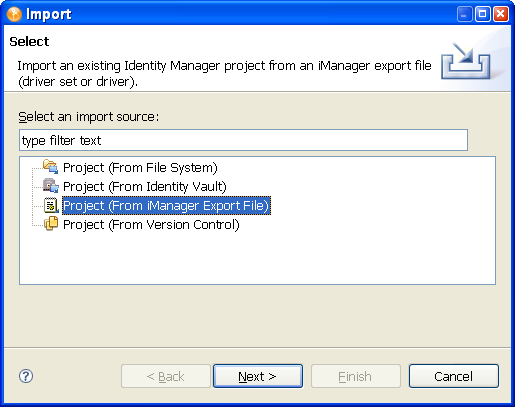 Project from an iManager export file