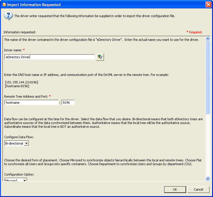 Fill out the driver configuration information