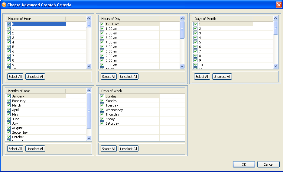 The Advanced Crontab Criteria page