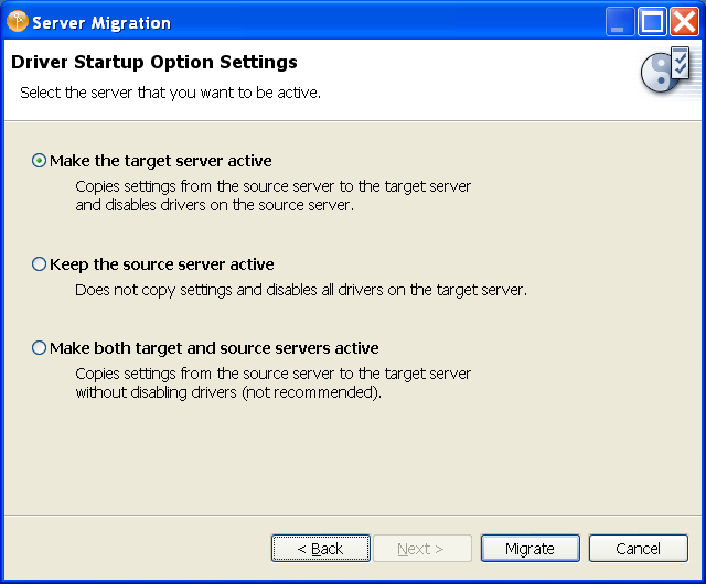 Selecting the driver startup options