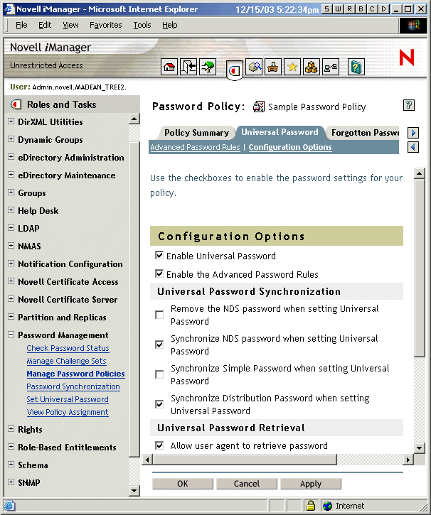 Password Policy settings for Scenario 2