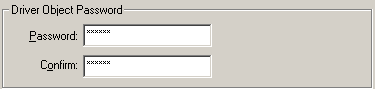 Edit boxes to specify the Driver object password 
