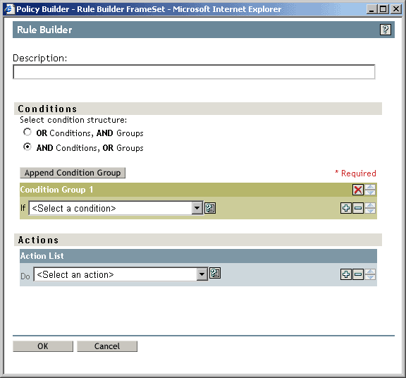 Rule Builder window of Policy Builder.