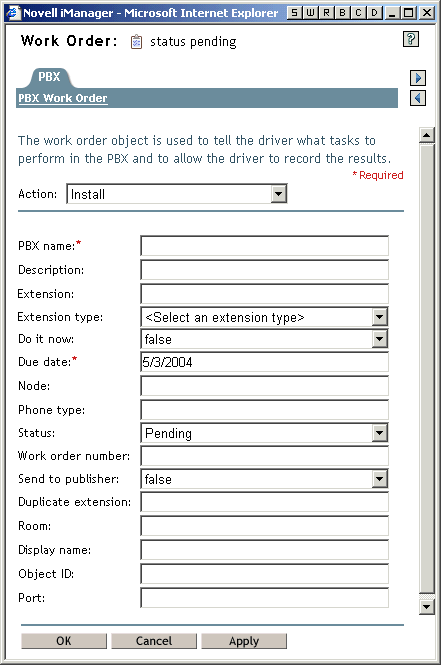 The Work Order page, where you edit attributes of a work order