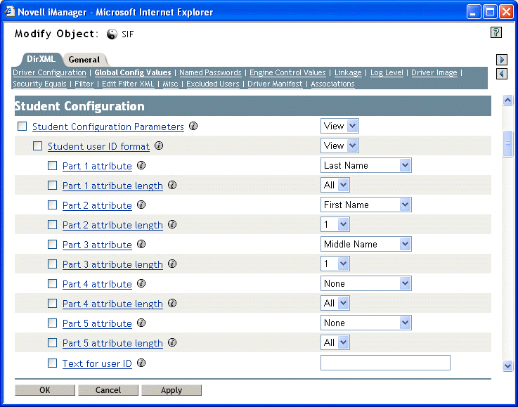 Screen capture of the 5 parts you can use to create a pattern for User IDs