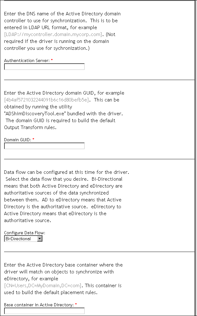 Active Directory Configuration Form (continued)