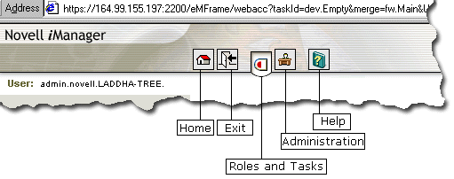 The eDirectory Management Framework Task Bar