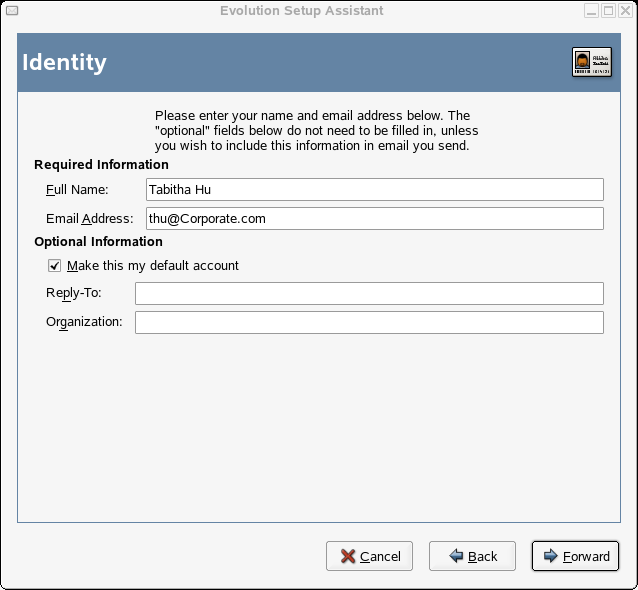 Evolution Setup Assistant Identity Section