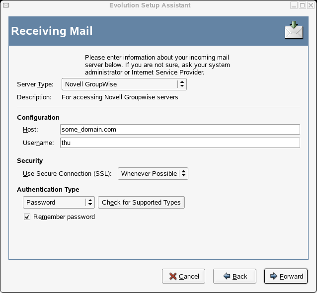 Evolution Setup Assistant Receiving Mail Section