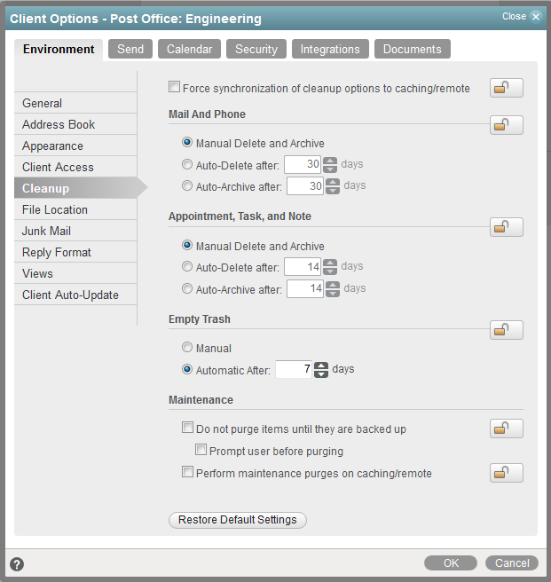 Environment Options dialog box -- Cleanup tab