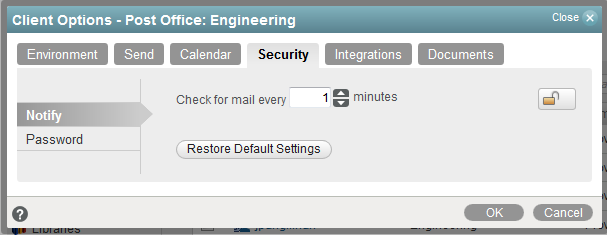 Security Options dialog box -- Notify tab