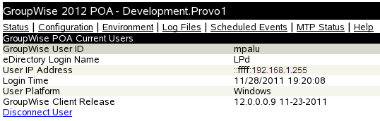 POA console with Disconnect User Link