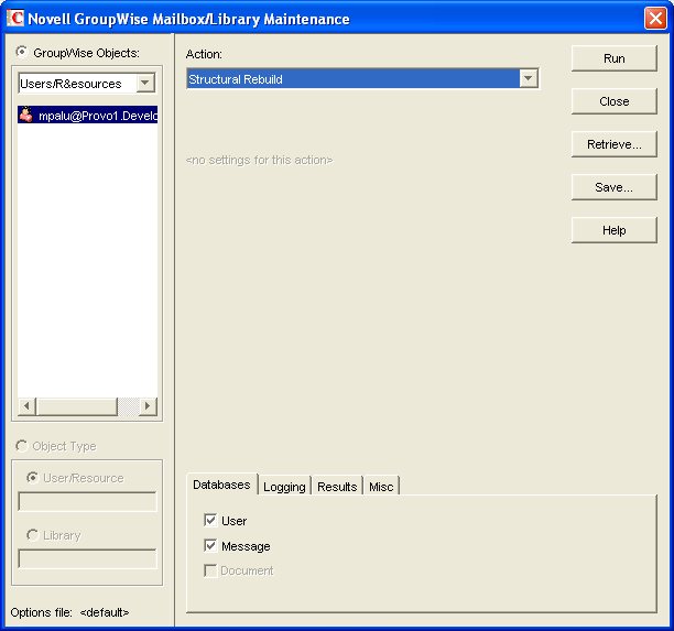 Mailbox/Library Maintenance dialog box