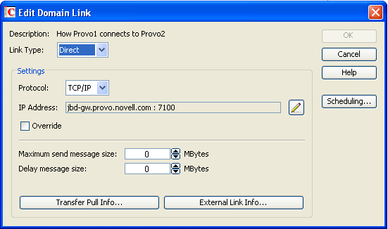 Edit Domain Link dialog box