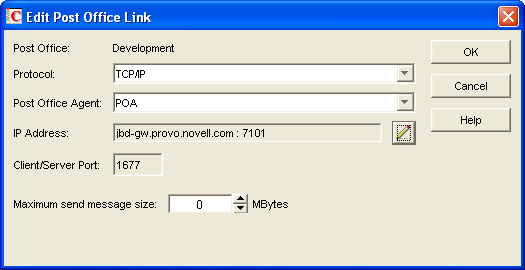 Edit Post Office Link dialog box