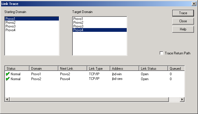 Link Trace dialog box