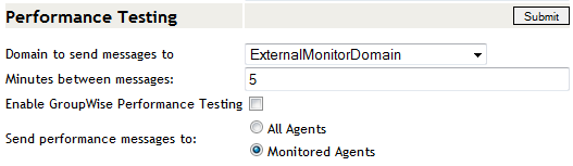 Performance Testing section of the Setup page