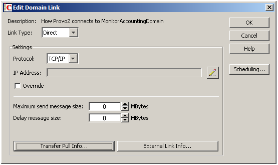 Edit Domain Link dialog box