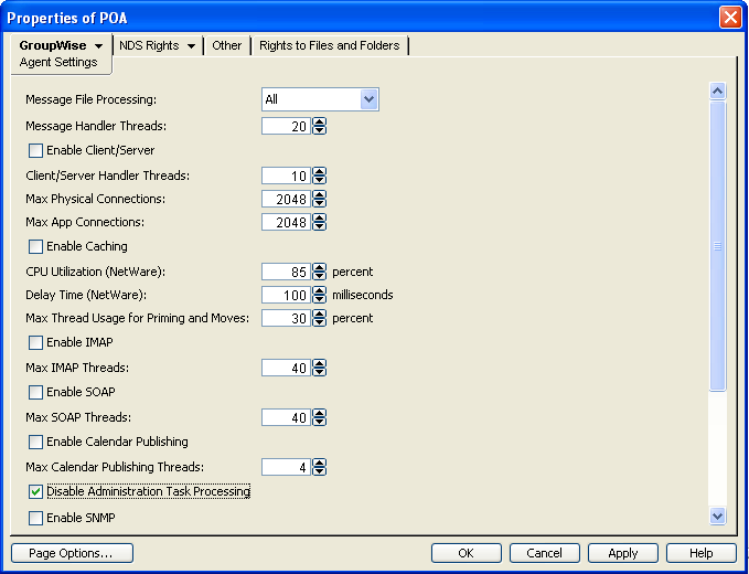 Agent Settings property page