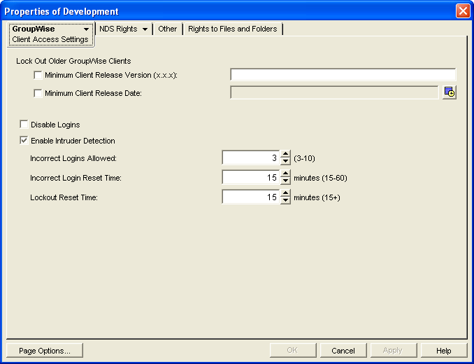 Client Access Settings property page