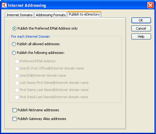 Publish to eDirectory dialog box