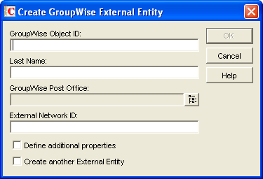 Create GroupWise External Entity dialog box