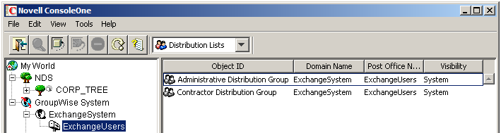 List of Exchange distribution groups in ConsoleOne