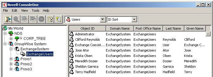 List of Exchange users in ConsoleOne