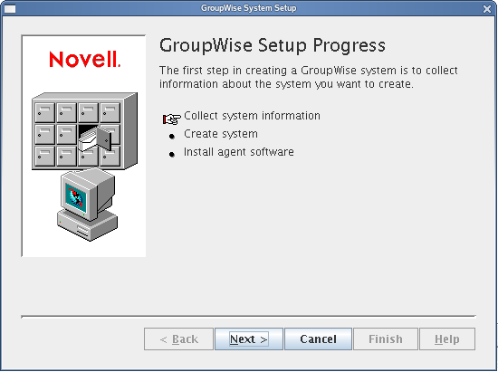 GroupWise Setup Progress page