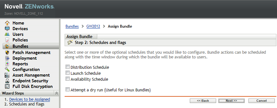 Assign Bundle Schedule page