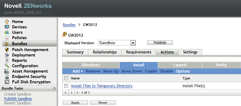 GroupWise bundle with an Install File(s) task