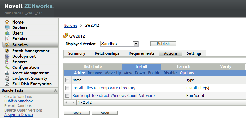 GroupWise bundle with a Run Scropt task