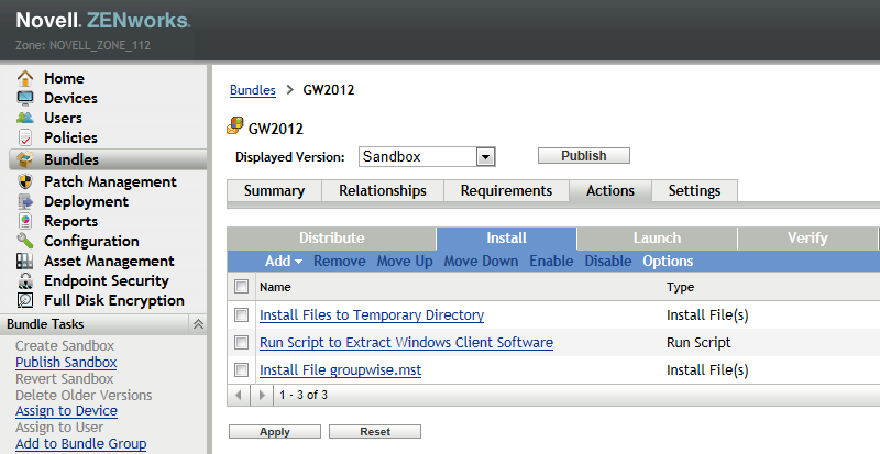 GroupWise bundle with a second Install File(s) task