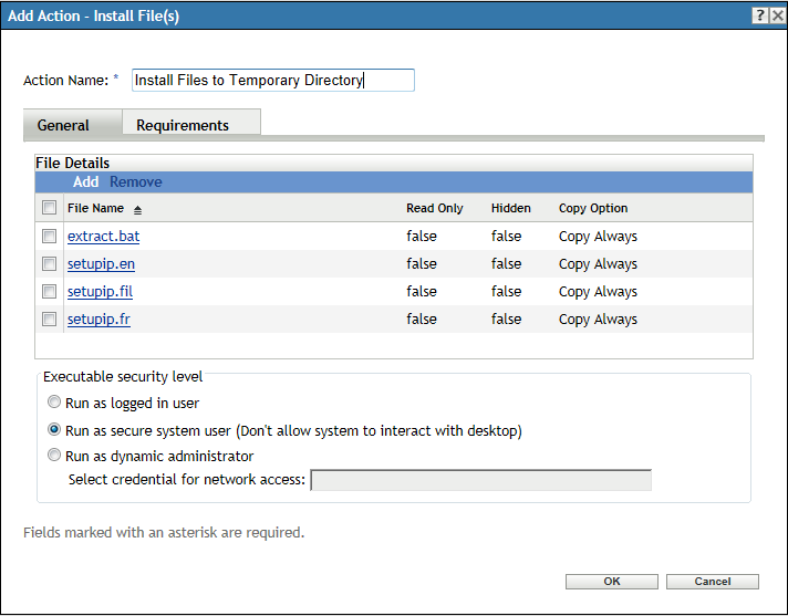 Install File(s) dialog bog with the GroupWise Windows client software files listed