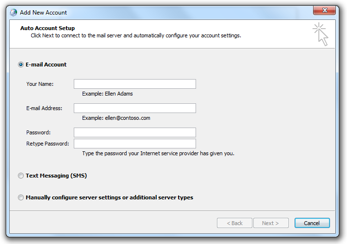 Auto Account Setup page