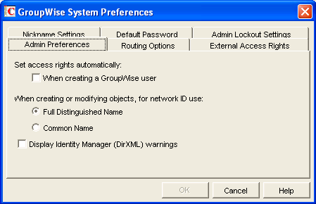 GroupWise System Preferences dialog box