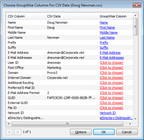 Import CSV mappings window