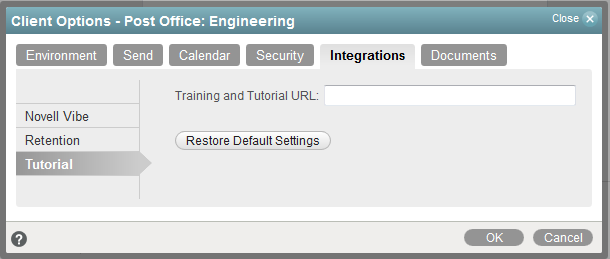 Integrations Options dialog box -- Tutorial tab